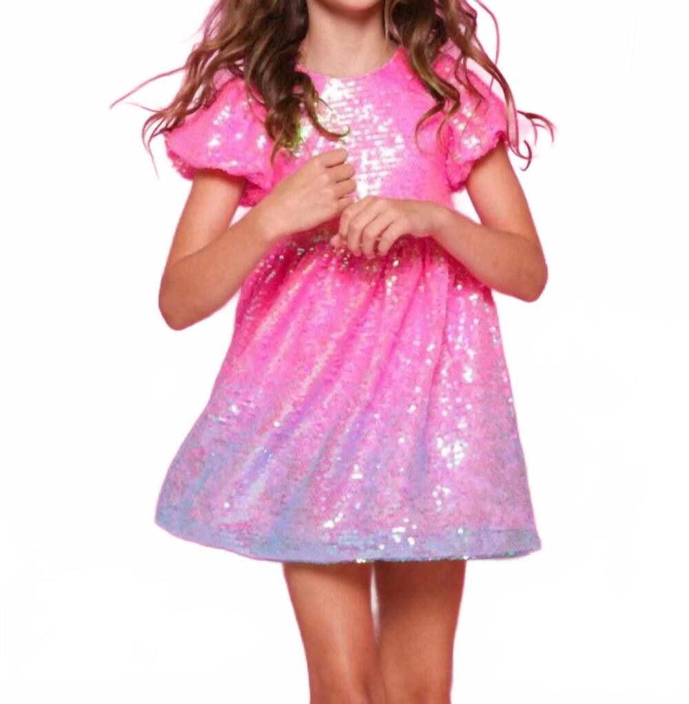 NEW LOLA + THE BOYS girls bubble gum shimmer sequin dress in pink